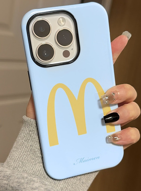 蓝色m记麦门菲林适用iPhone13promax手机壳华为nova11小米14红米k60pro硬壳vivoiqooneo7苹果15plus二合一潮