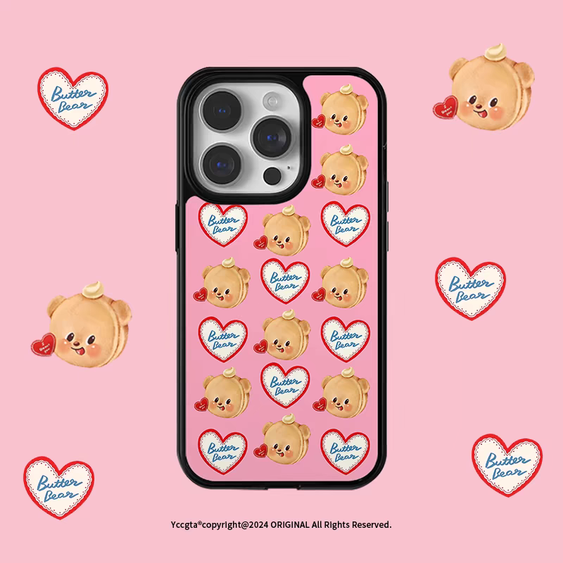 原创爱心黄油小熊亚克力黑边磁吸适用苹果iPhone16promax手机壳1315pro小米14Pro华为mate60p70三星S23防摔