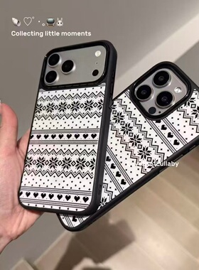 ins复古黑边费尔岛黑边软边硬背适用苹果iPhone17promax手机壳1615pro小米1415Pro华为mate60p70三星S23防摔