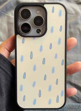 ins个性小雨天气亚克力黑边磁吸适用苹果iPhone16promax手机壳1312pro小米1415Pro华为mate60p70三星S23防摔