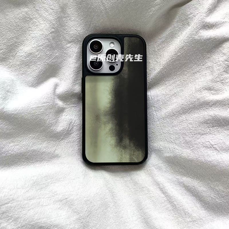ins简约绿黑晕染亚克力黑边磁吸适用苹果iPhone16promax手机壳1312pro小米1415Pro华为mate60p70三星S23防摔