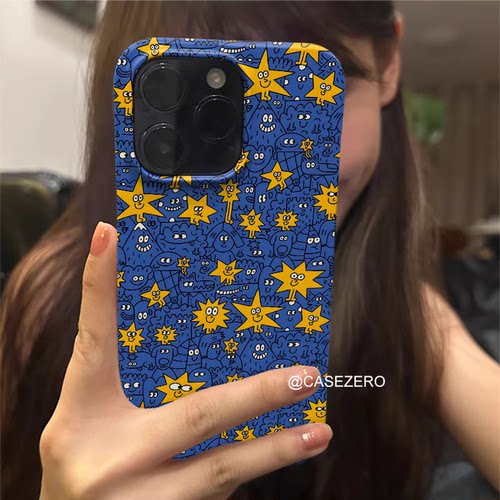 适用超好看的磨砂星星iPhone1514plus防摔13promax12小众艺术不会撞壳二合一菲林11软壳苹果手机壳15Pro外壳