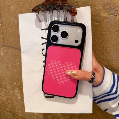 ins风复古爱心黑边玻璃磁吸适用苹果iPhone18promax手机壳1716pro小米1514Pro华为mate80p90荣耀vivooppo防摔