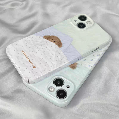 睡觉小狗iphone15Promax苹果手机壳新款14pro韩国ins菲林二合一13小众12卡通原创女11pro可爱XSmax全包防摔保