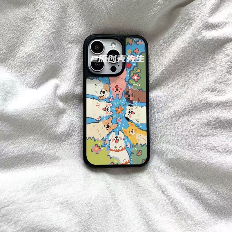 ins欢乐七只狗狗亚克力黑边磁吸适用苹果iPhone16promax手机壳1312pro小米1415Pro华为mate60p70三星S23防摔