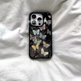 复古中式 蝴蝶亚克力黑边磁吸适用于苹果iPhone16promax1312pro小米1415Pro华为mate60p70三星S23防摔手机壳