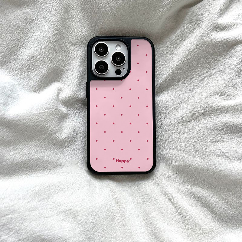 ins韩系粉色波点亚克力黑边磁吸适用苹果iPhone16promax手机壳1312pro小米1415Pro华为mate60p70三星S23防摔