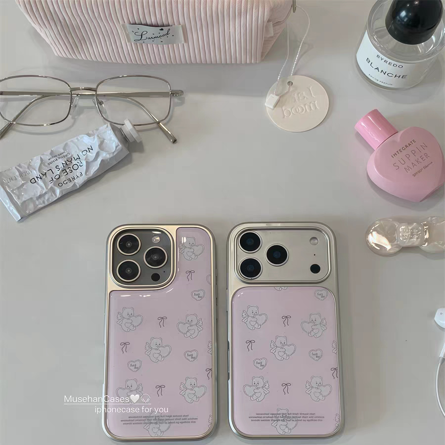 可爱奶萌波点爱心熊银边滴胶手机壳适用苹果iPhone17promax高级感保护套小众16plus华为15pro14防摔小米13pro