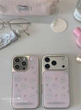 可爱奶萌波点爱心熊银边滴胶手机壳适用苹果iPhone17promax高级感保护套小众16plus华为15pro14防摔小米13pro