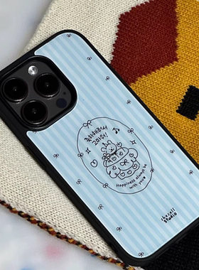 原创个性创意Baby蓝亚克力黑边亮面磨砂适用苹果16promax手机壳iPhone15lus14Pro13保护套12防摔ins挂绳硅胶