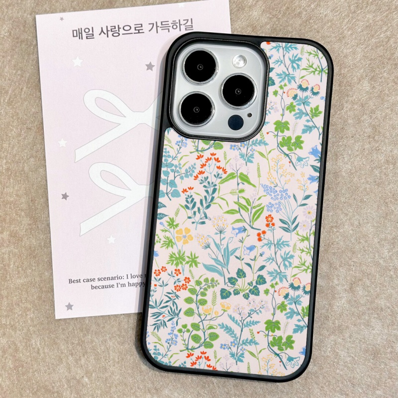原创ins繁华碎花亚克力黑边磁吸适用苹果iPhone16promax手机壳1312pro小米1415Pro华为mate60p70三星S23防摔