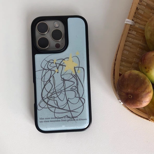 ins风飞舞 星星黑边软壳磁吸适用苹果iPhone17promax手机壳1615pro小米1415Pro华为mate60p70三星S23防摔