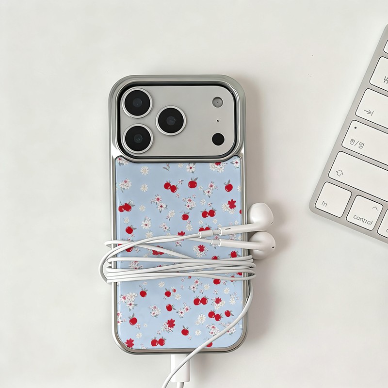 ins风碎花水果黑边银边滴胶手机壳适用苹果iPhone17promax高级感保护套小众16plus亮面15pro14防摔简约13pro
