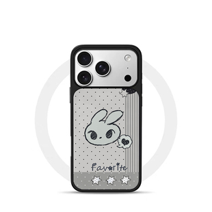 ins复古波点小兔黑边电镀银磁吸适用苹果iPhone17promax手机壳1615pro小米1415Pro华为mate60p70三星S23防摔