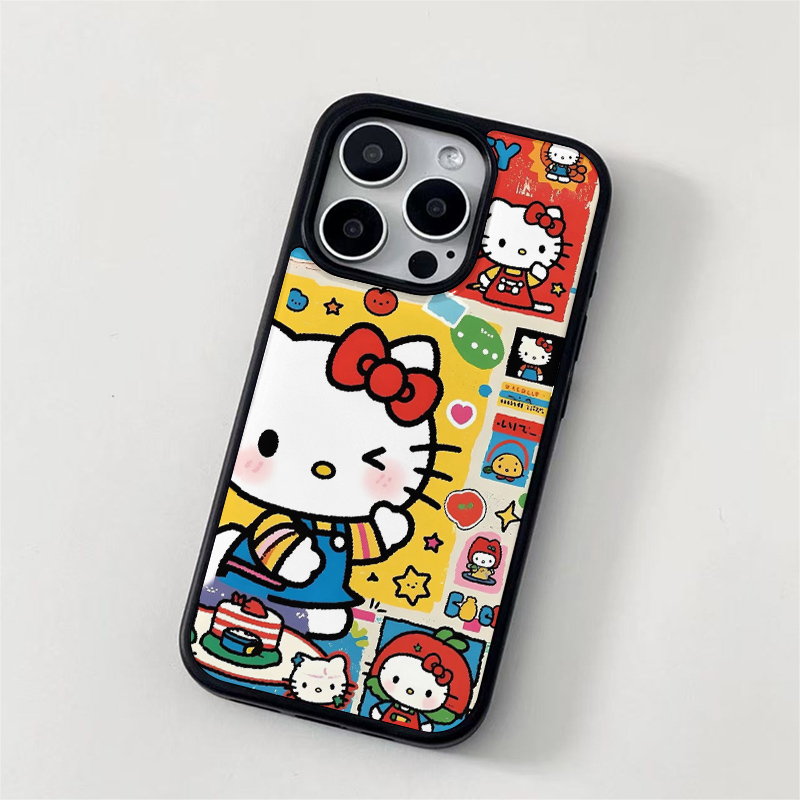 ins风复古可爱kt猫黑边软壳磁吸适用苹果iPhone17promax手机壳1612pro小米1415Pro华为mate60p70三星S23防摔