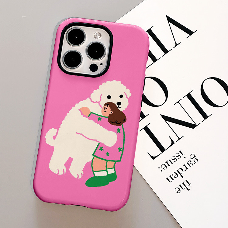 原创毛茸茸拥抱苹果手机壳菲林二合一壳适用iPhone16promax/15pro/13/14plus手机壳苹果12mini硬XS/8保护软壳