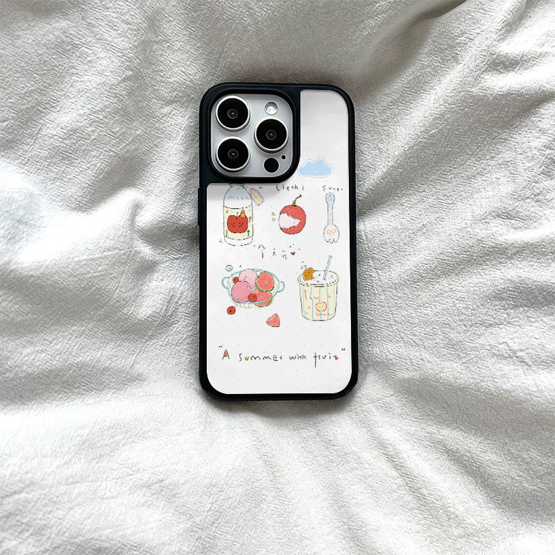 ins风水果插画亚克力黑边磁吸适用苹果iPhone16promax手机壳1312pro小米1415Pro华为mate60p70三星S23防摔