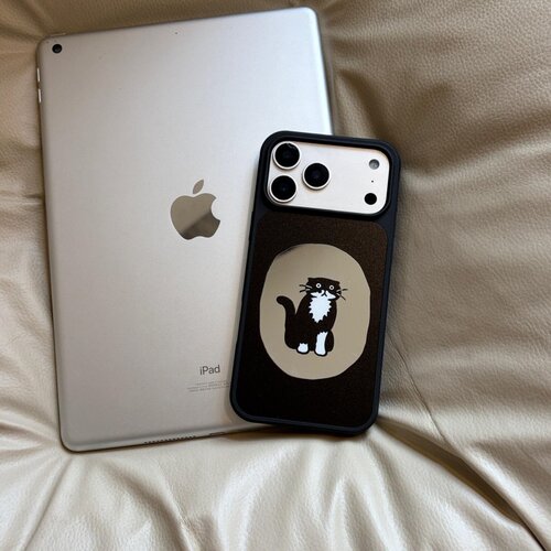 ins呆萌小猫黑边镜面适用于苹果16promax手机壳iphone16/15/14/13/12/11高级感全包防摔小众磁吸15plus玻璃壳