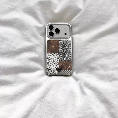 ins古早艺术碎花格纹电镀银磁吸适用苹果iPhone17promax手机壳1615pro小米1415Pro华为mate60p70三星S23防摔