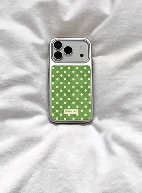 ins个性复古波点绿色电镀银磁吸适用苹果iPhone17promax手机壳1615pro小米1415Pro华为mate60p70三星S23防摔