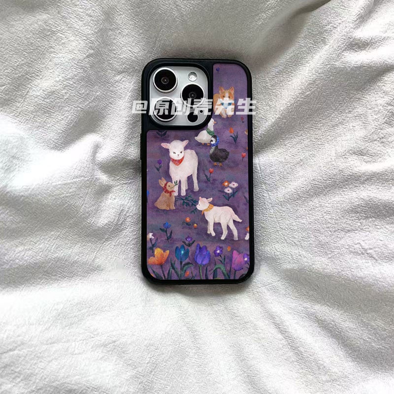 梦幻小羊个性原创亚克力黑边磁吸适用苹果iPhone16promax手机壳1312pro小米1415Pro华为mate60p70三星S23防摔