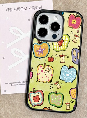 ins绿色涂鸦水果亚克力黑边磁吸适用苹果iPhone16promax手机壳1312pro小米1415Pro华为mate60p70三星S23防摔