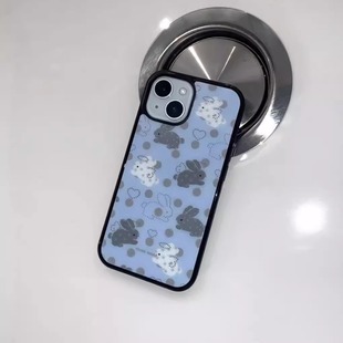 可爱爱心波点兔子亚克力黑边适用于苹果iPhone16promax1312pro小米1415Pro华为mate60p70三星S23防摔手机壳