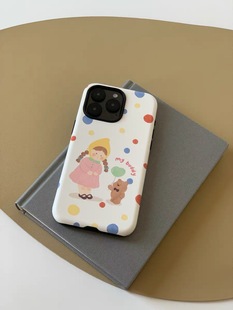 原创小众个性卡通可爱小熊女孩个性小众二合一菲林硬壳适用苹果iPhone15promax菲林手机壳14pro磨砂121113潮