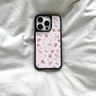 ins可爱涂鸦米兔亚克力黑边磁吸适用苹果iPhone16promax手机壳1312pro小米1415Pro华为mate60p70三星S23防摔