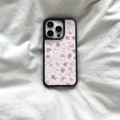 ins可爱涂鸦米兔亚克力黑边磁吸适用苹果iPhone16promax手机壳1312pro小米1415Pro华为mate60p70三星S23防摔