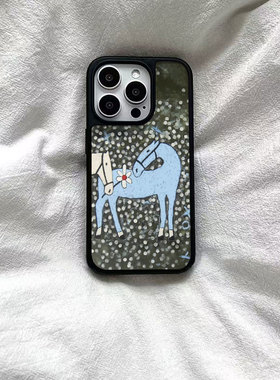 ins风复古个性小马黑边软壳磁吸适用苹果iPhone17promax手机壳1615pro小米1415Pro华为mate60p70三星S23防摔