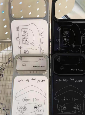 简笔线条ins黑边软边硬背适用苹果iPhone17promax手机壳1615pro小米1415Pro华为mate60p70三星S23vivo荣耀