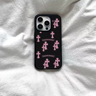 粉色十字架in原创亚克力黑边磁吸适用苹果iPhone16promax手机壳1312pro小米1415Pro华为mate60p70三星S23防摔
