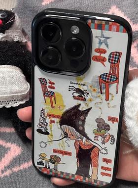 原创个性动漫章鱼草蜗牛鼠亚克力黑边亮面磨砂适用苹果16promax手机壳iPhone15lus14Pro13保护套12防摔ins11