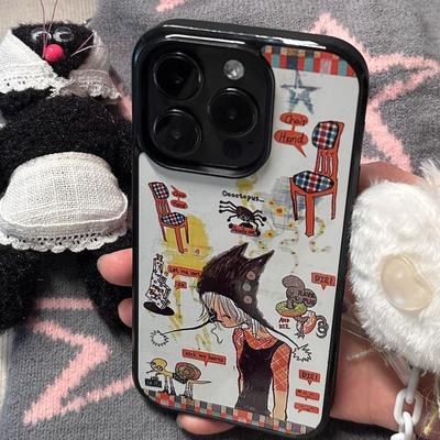 原创个性动漫章鱼草蜗牛鼠亚克力黑边亮面磨砂适用苹果16promax手机壳iPhone15lus14Pro13保护套12防摔ins11