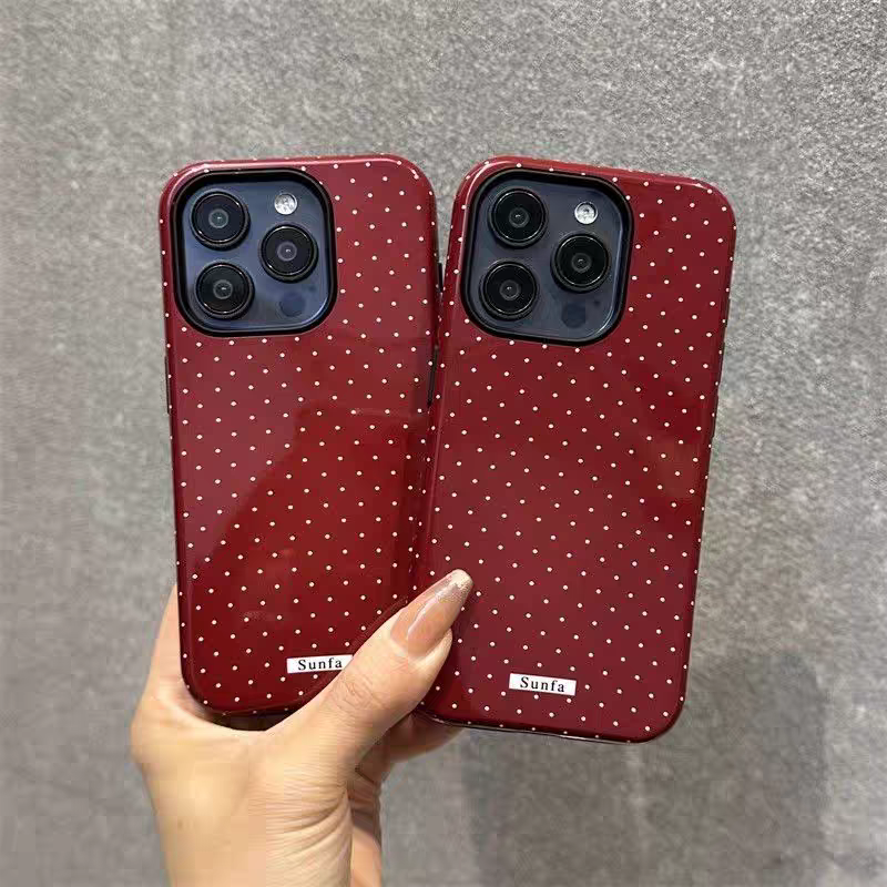 原创白色波点iphone16Promax适用苹果手机壳15pro韩国ins菲林二合一14小众13原创女12mini可爱11全包保护套