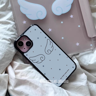 天使翅膀波点星亚克力黑边磁吸适用于苹果iPhone16promax1312pro小米1415Pro华为mate60p70三星S23防摔手机壳