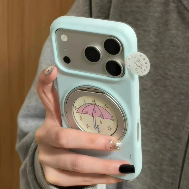 韩系ins风水滴雨伞旋转支架适用苹果17手机壳iphone16promax菲林硬壳15新款17pro防摔保护套超好看高级感