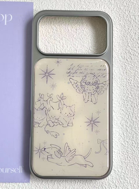 ins可爱天使小猫小狗电镀银磁吸适用苹果iPhone17promax手机壳1615pro小米1415Pro华为mate60p70三星S23防摔
