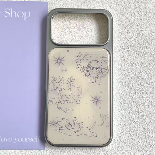 ins可爱天使小猫小狗电镀银磁吸适用苹果iPhone17promax手机壳1615pro小米1415Pro华为mate60p70三星S23防摔