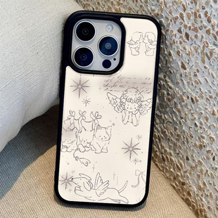 ins韩系天使猫咪黑边磁吸适用苹果iPhone17promax16手机壳1312pro小米1415Pro华为mate60p70三星S23防摔软壳