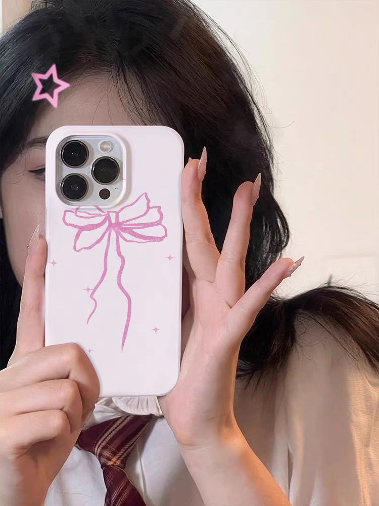 原创粉色蝴蝶结苹果14手机壳iPhone13pro菲林12亮面11全包xr硬壳plus男女8plus情侣xsmax艺术ins7p新款XR亮面