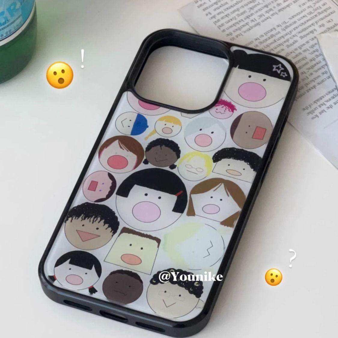原创ins俏皮可爱大头娃娃亚克力黑边适用苹果iPhone16promax手机壳15pro小米14Pro保护套华为mate防摔三星S23