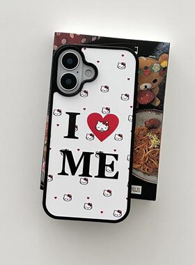 ins满屏爱心kt猫亚克力黑边磁吸适用苹果iPhone16promax手机壳1312pro小米1415Pro华为mate60p70三星S23防摔