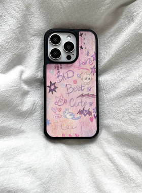 ins个性可爱涂鸦亚克力黑边磁吸适用苹果iPhone16promax手机壳1312pro小米1415Pro华为mate60p70三星S23防摔