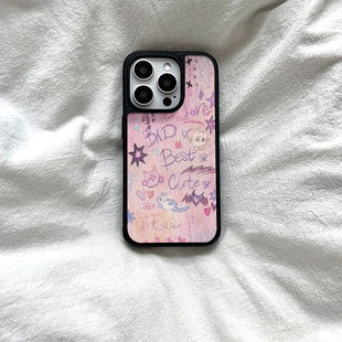 ins个性 可爱涂鸦亚克力黑边磁吸适用苹果iPhone16promax手机壳1312pro小米1415Pro华为mate60p70三星S23防摔