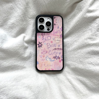 ins个性可爱涂鸦亚克力黑边磁吸适用苹果iPhone16promax手机壳1312pro小米1415Pro华为mate60p70三星S23防摔