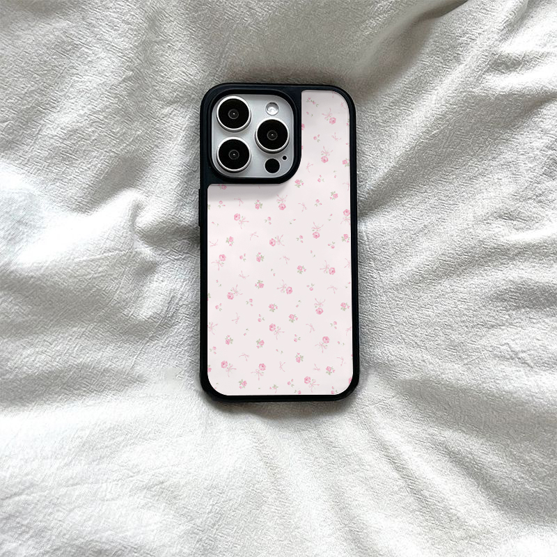 ins风满屏碎小花亚克力黑边磁吸适用苹果iPhone16promax手机壳1312pro小米1415Pro华为mate60p70三星S23防摔