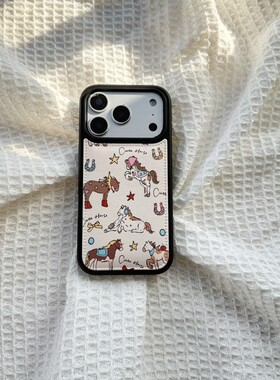 ins风可爱本命年小马皮质适用于苹果iPhone17promax手机壳1613pro小米1715Pro华为mate70p80防摔高级感新款