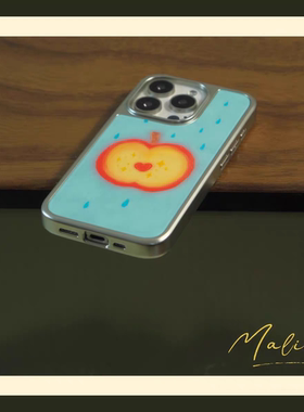 原创ins夏日爱心苹果插画磁吸电镀银边软壳适用于苹果手机壳iPhone16promax亚克力15pro/14/13/12/11新款高级